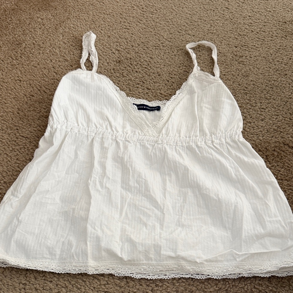 BRANDY MELVILLE White Lace Trim Camisole Top